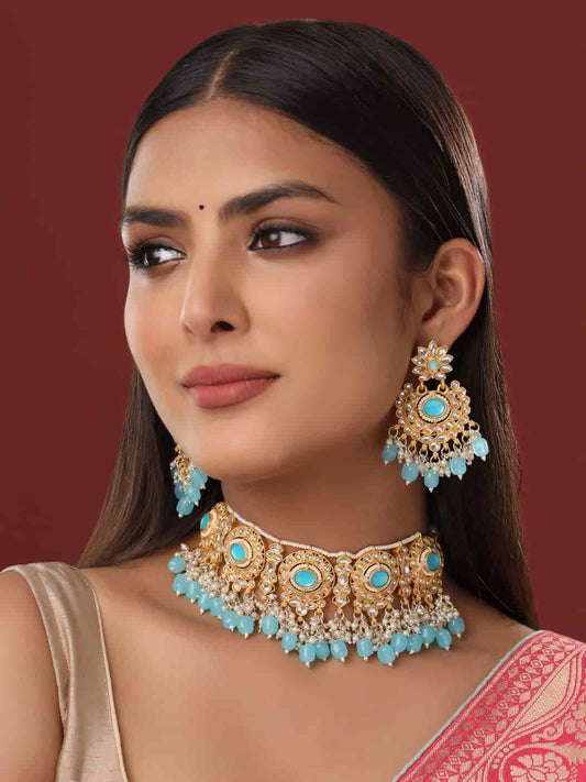 Gold Plated Kundan Studded Choker Necklace Set