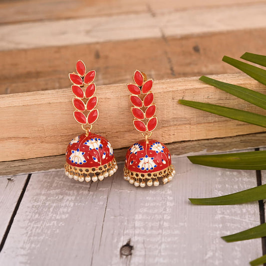 Enamel Fusion Floral Jhumka Earring-Red