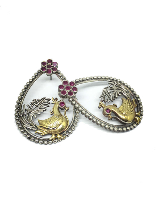 Dual Tone Peacock Shape Dangle Earring-Pink