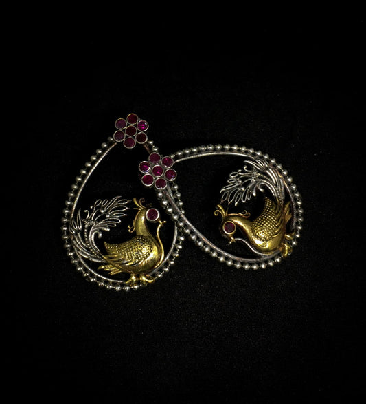 Dual Tone Peacock Shape Dangle Earring-Pink