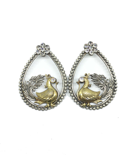 Dual Tone Peacock Shape Dangle Earring-White