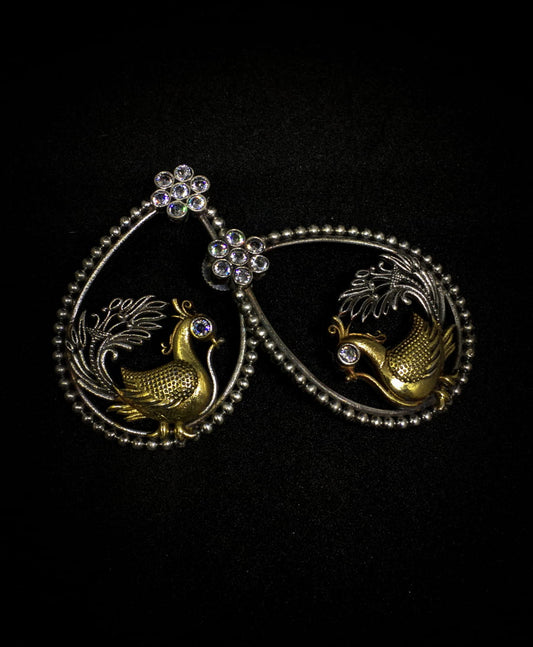 Dual Tone Peacock Shape Dangle Earring-White