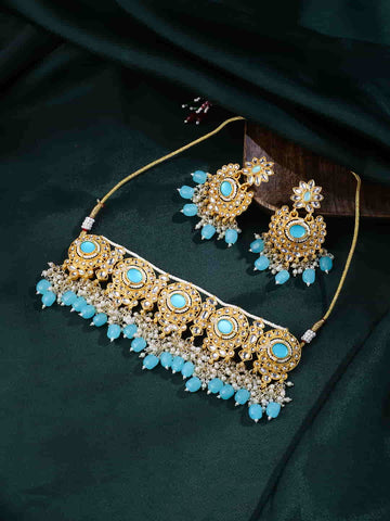 Gold Plated Kundan Studded Choker Necklace Set