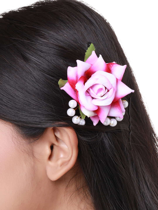 Pink Flower Hair Clip for Women