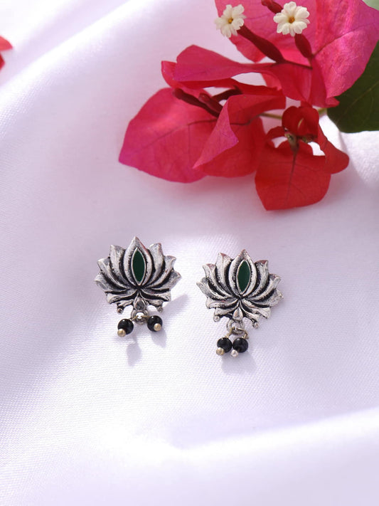 Lotus Shape Oxidised Jhumki Earrings