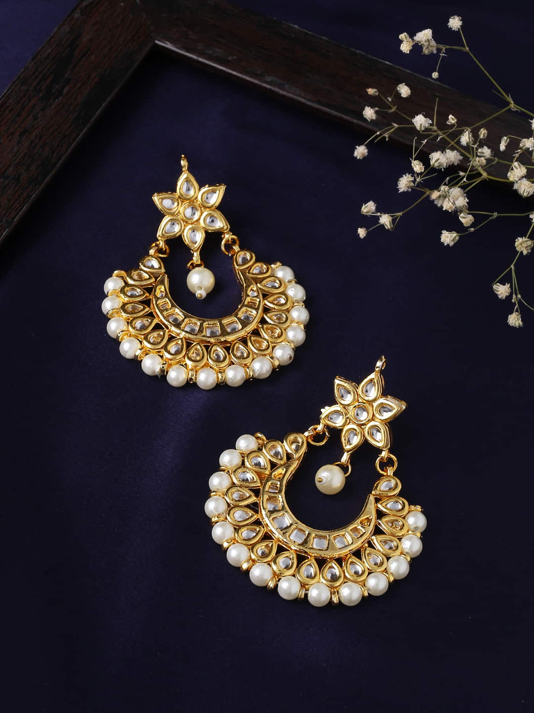 Pearl Chandbali Earrings South Jewellery Kundan Chandbali