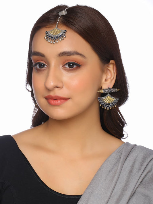 Classic Dual Tone Maang Tikka & Earring Set