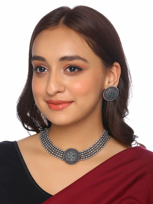 Oxidized Choker Necklace Set