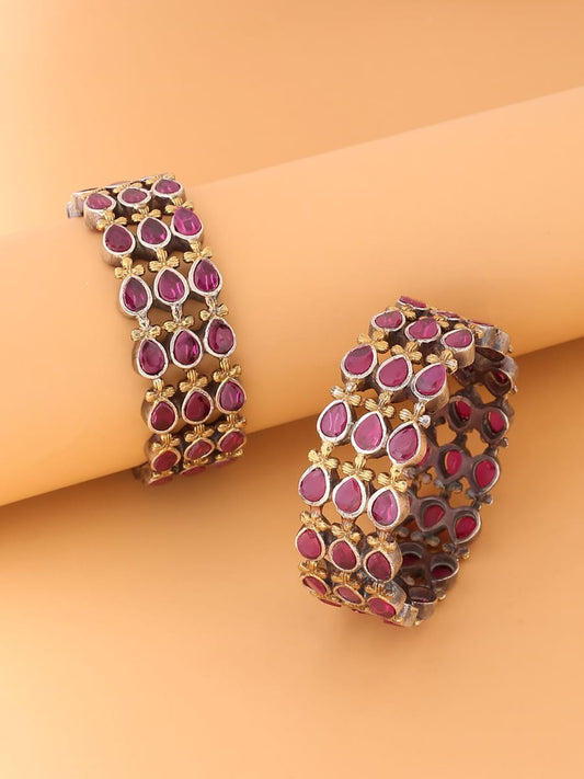 Dual Tone Bangles-Pink Stone