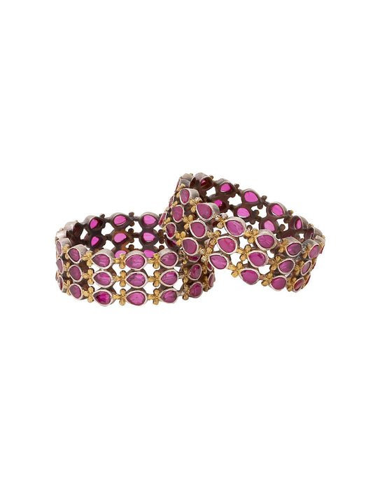 Dual Tone Bangles-Pink Stone