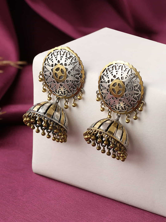 Antique Dual Tone Dangle Jhumka Earring