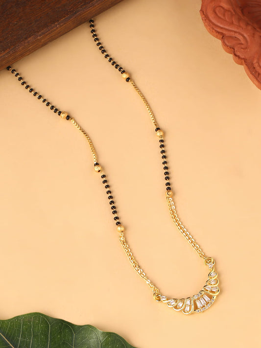 Gold-Plated Black Beaded Mangalsutra for Women