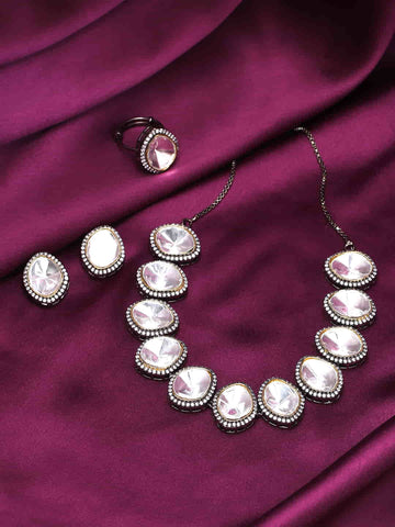 Oxidised Rhodium Plated AD Studded Jewellery Set for Women