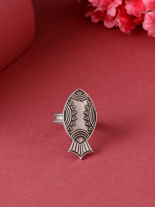 Fish Shape Antique Oxidised Ring-Adjustable