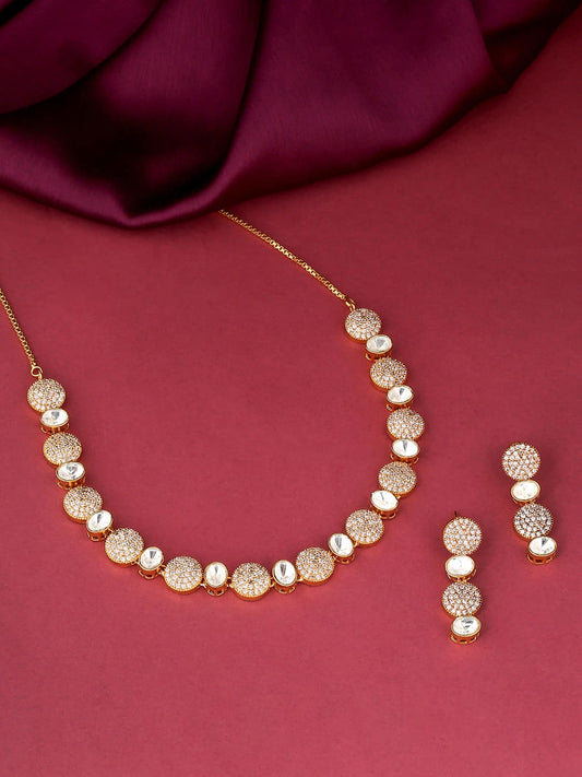 Gold-Plated Kundan Studded AD Necklace Set