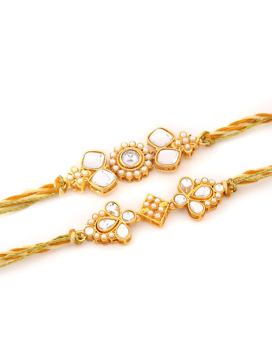 Set of 2 Gold Toned Kundan Rakhi for Brother