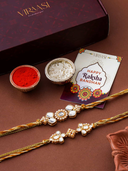 Set of 2 Gold Toned Kundan Rakhi for Brother