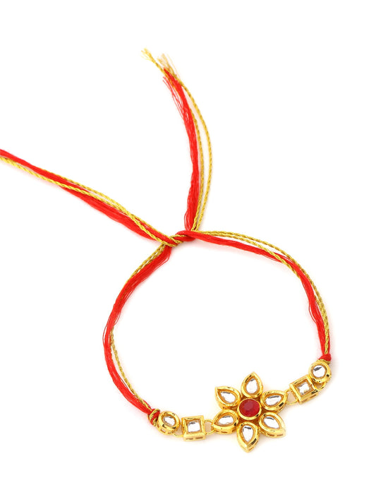 Gold-Toned Floral Kundan Rakhi for Brother