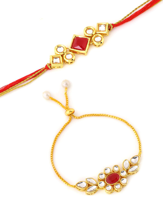 Gold Toned Kundan Bhaiya Bhabhi Rakhi Bracelet