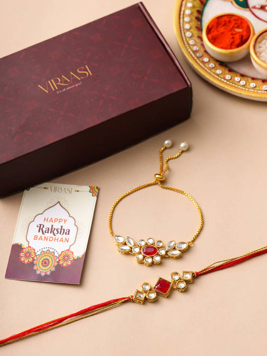 Gold Toned Kundan Bhaiya Bhabhi Rakhi Bracelet