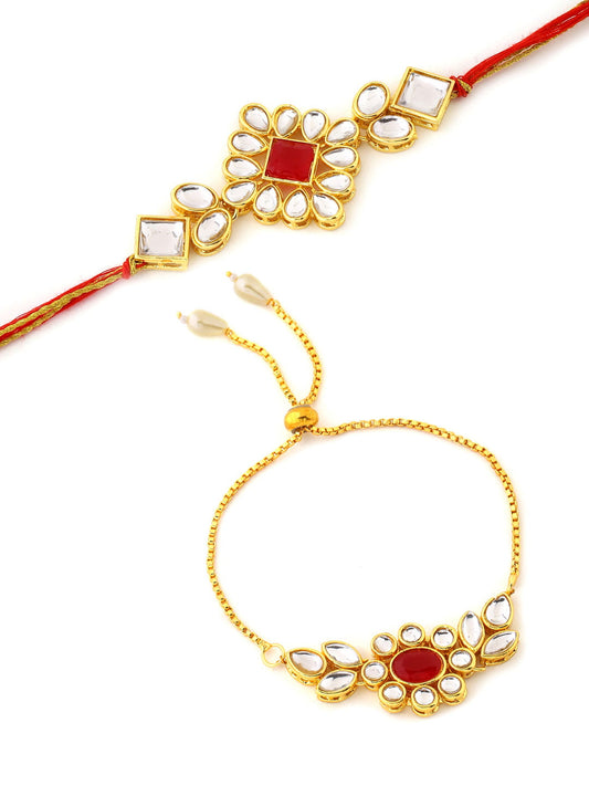 Gold Toned Kundan Bhaiya Bhabhi Rakhi Bracelet