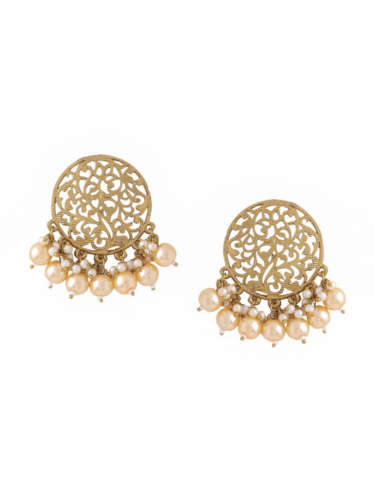 Antique Gold Plated Pearl Studded Earrings