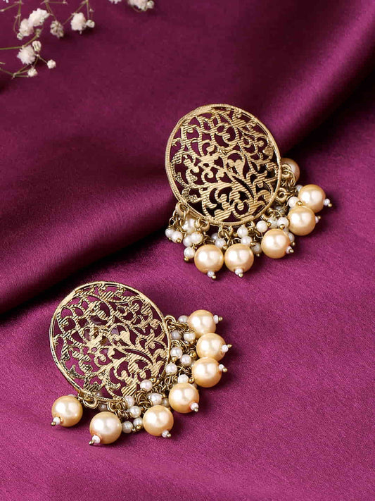 Antique Gold Plated Pearl Studded Earrings