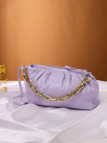 Lilac-Coloured Solid Shoulder Bag with Detachable Sling