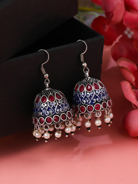 Oxidised Enameled Jhumki Earrings