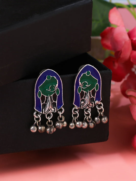 Enamel and Ghungroo Embellished Oxidised Earrings