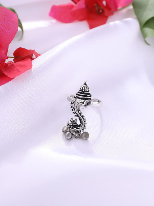 Lord Ganesha Oxidised Ring-Adjustable