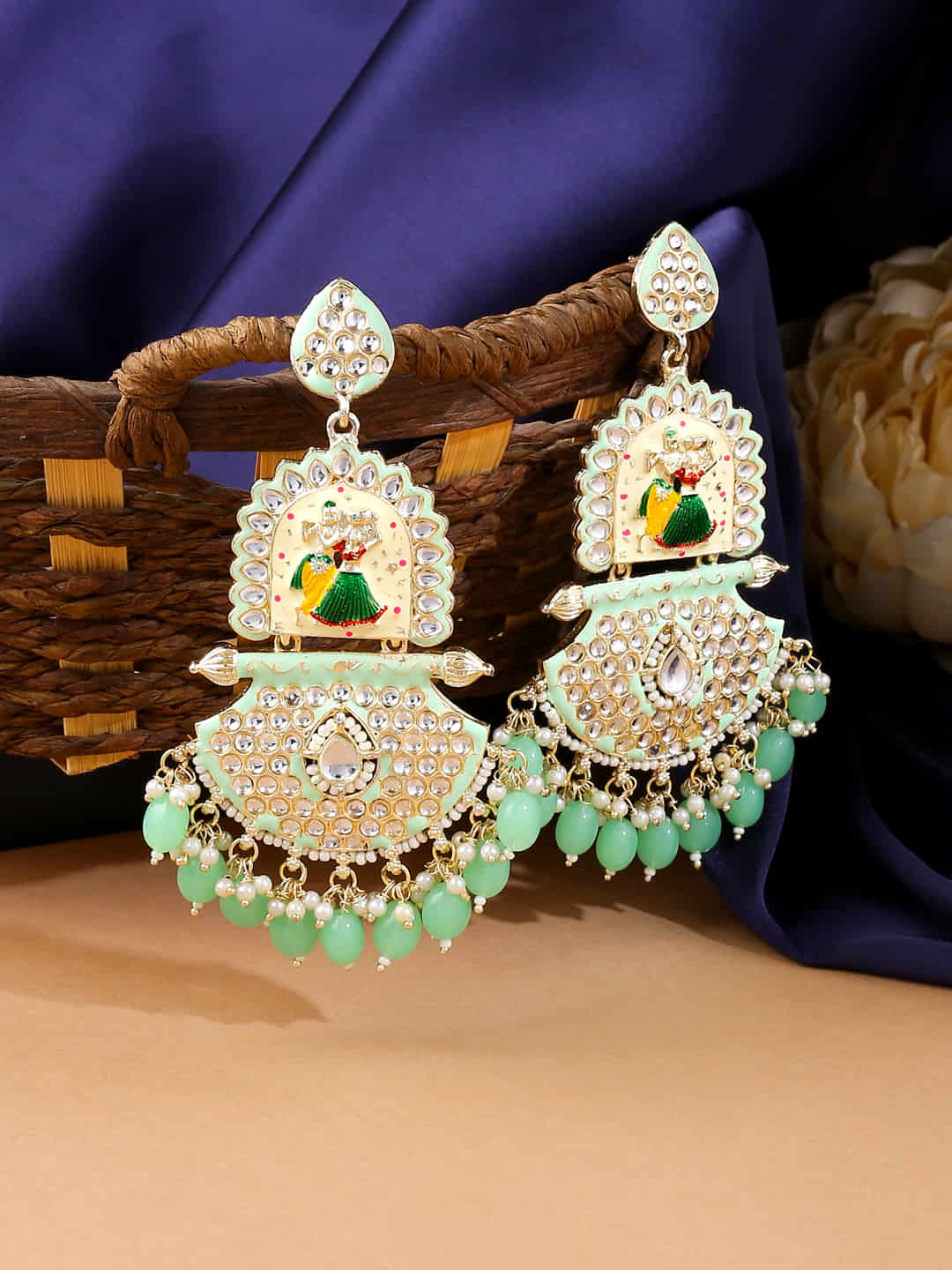 Buy Brij Sugandha Diamond Multi Color Earring Kundal | Karn Shringar Metal  Sticking Earrings for Laddu Gopal & Radha Krishna Idol of Big Size (2.5  INCH, Red Green) Online at Low Prices