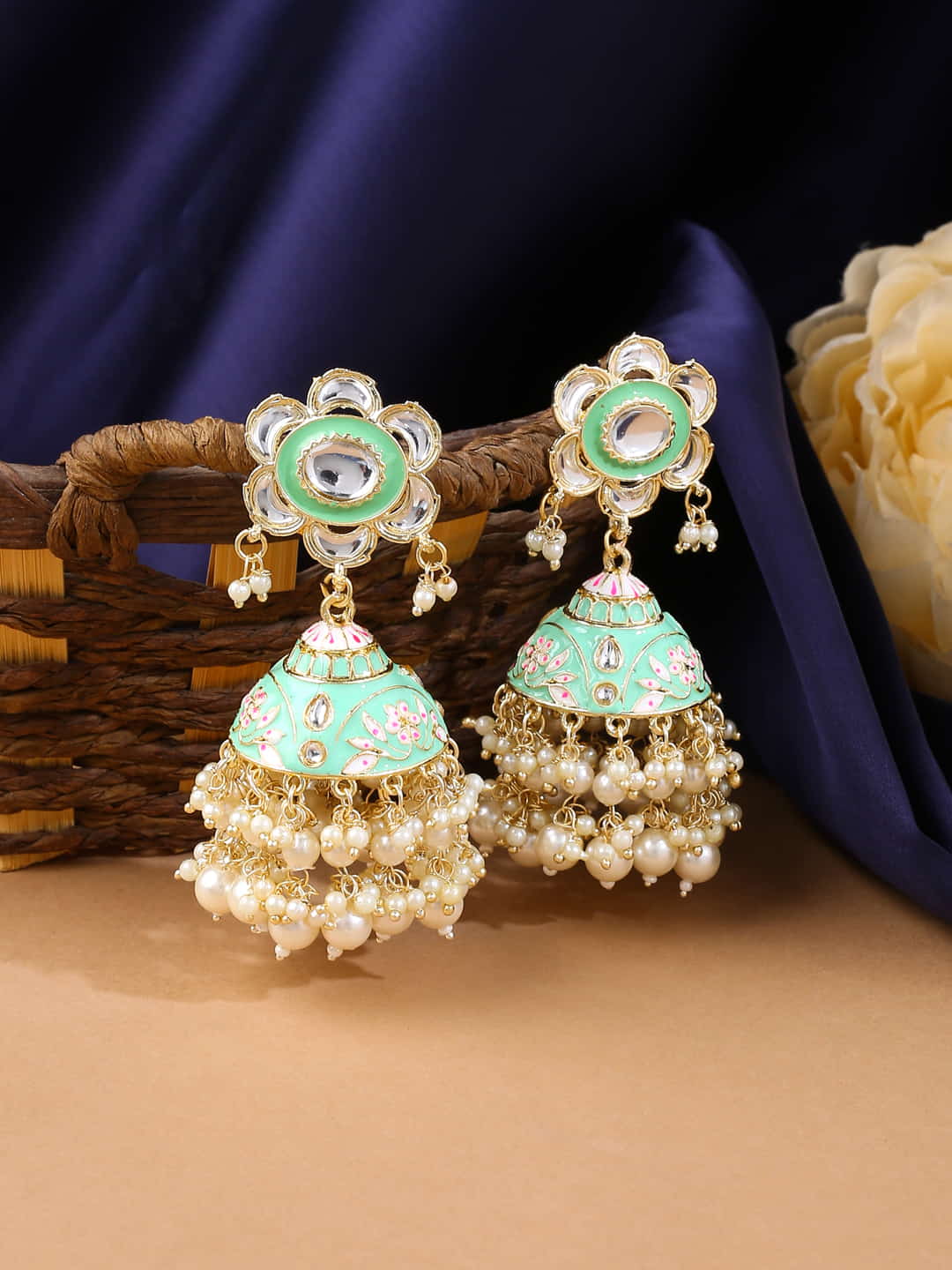 Golden Jhumka/ Ruby Indian Jhumka Earrings/ Emerald Meenakari Earrings/ Big  Pearl Jhumka Earrings/ Kundan Indian Jhumka/ Temple Jewelry - Etsy