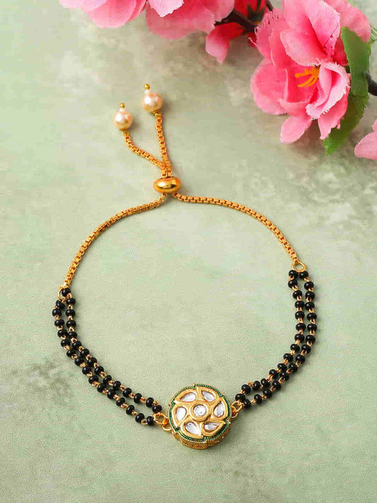 Black Beaded Kundan Adjustable Mangalsutra Bracelet for Women