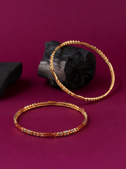 Gold Plated Diamond Studded Antique Bangles-set of 2