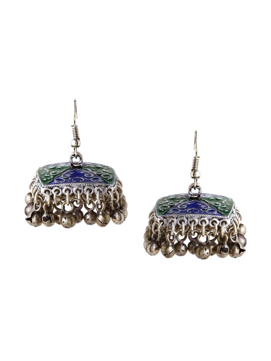 Oxidised Meenakari Enameling Jhumki Earrings for Women