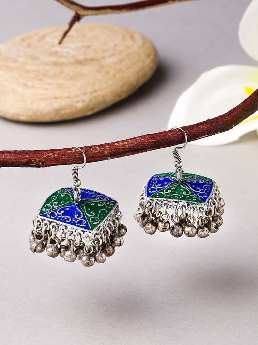 Oxidised Meenakari Enameling Jhumki Earrings for Women