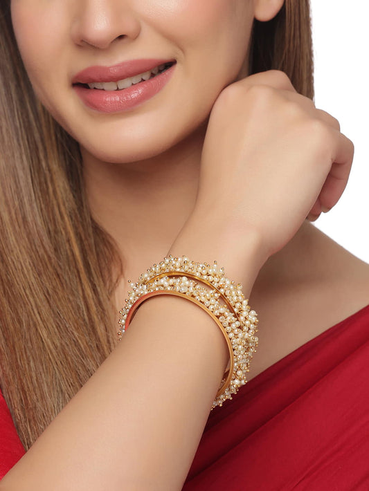 Gold plated Beaded Bangle Set of 2 for Women