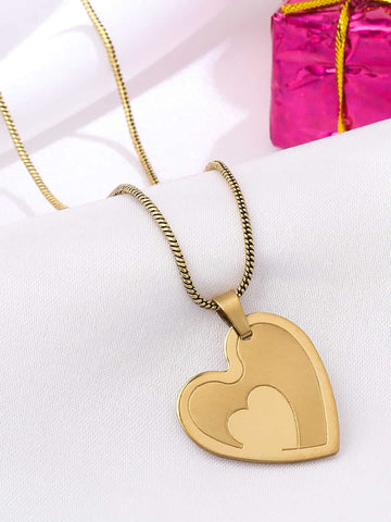 Gold Plated Heart Shape Pendant with Chain for Women