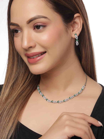 Silver Plated American Diamond Choker Necklace Set