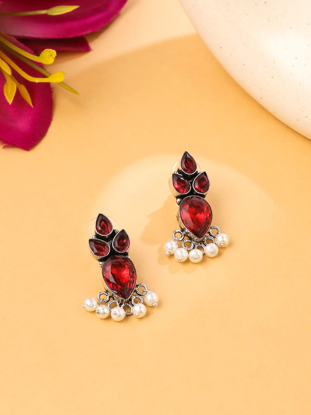 red earring, fashion accessories, handicraft, handmade jewelry, Swarovski,  sterling silver